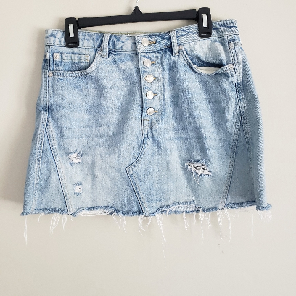 We the Free Denim Skirt Mini Button-fly Raw hem Festival Jean skirt sz 30